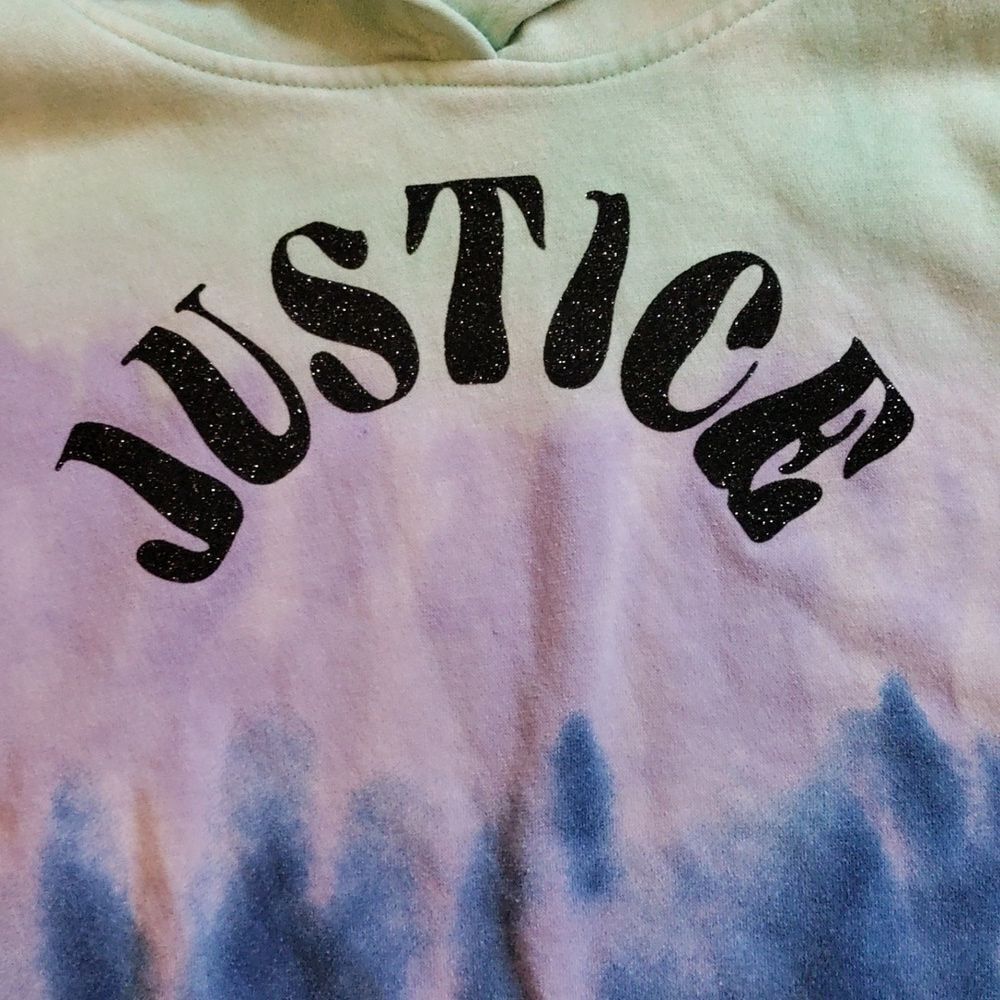 Justice Hoodie Size 7 to 8 Tie Dye Purple Green Cotton Back To School - Picture 2 of 5